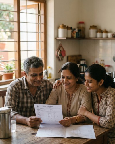 A family reviewing a lab report together
