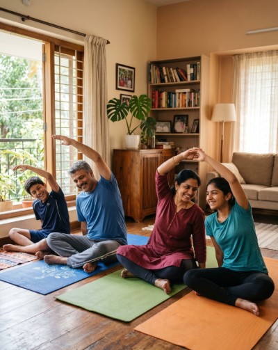 A family preparing for an active health goal together